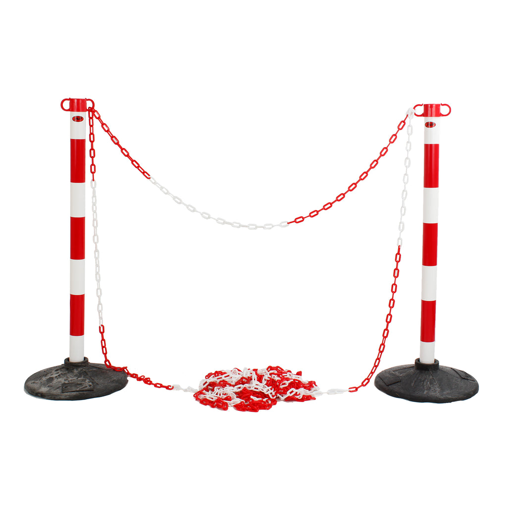 JSP Post And Chain Barrier Kit - Multiple Colours (Red & White / 2 Post - 25m Chain)