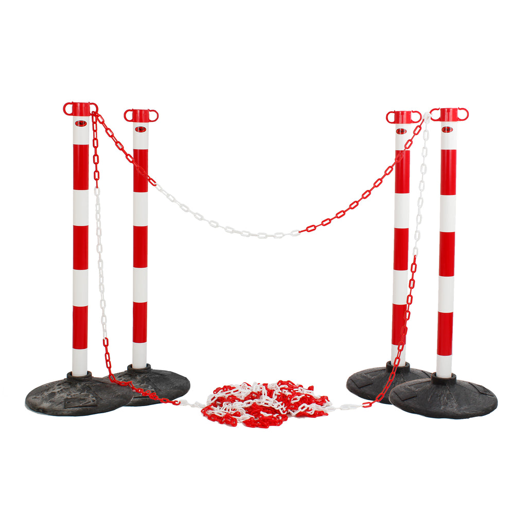 JSP Post And Chain Barrier Kit - Multiple Colours (Red & White / 4 Post - 25m Chain)