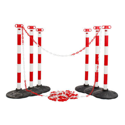 JSP Post And Chain Barrier Kit - Multiple Colours (Red & White / 6 Post - 25m Chain)