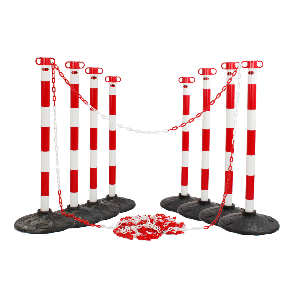 JSP Post And Chain Barrier Kit - Multiple Colours (Red & White / 8 Post - 25m Chain)