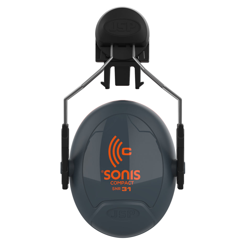 JSP Sonis Compact Helmet Mounted Ear Defenders Dark Grey/ Orange -SNR 31