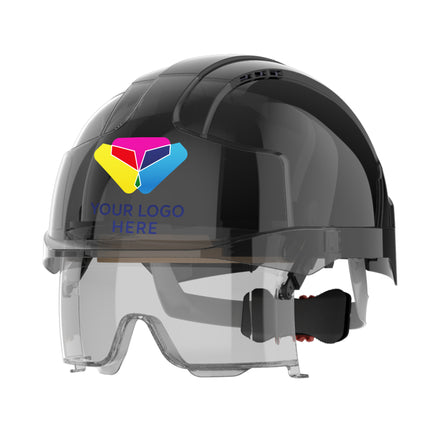 JSP VISTAlens Branded Safety Helmet Mid Peak Wheel Ratchet Vented (Black/Smoke / 1 Colour)