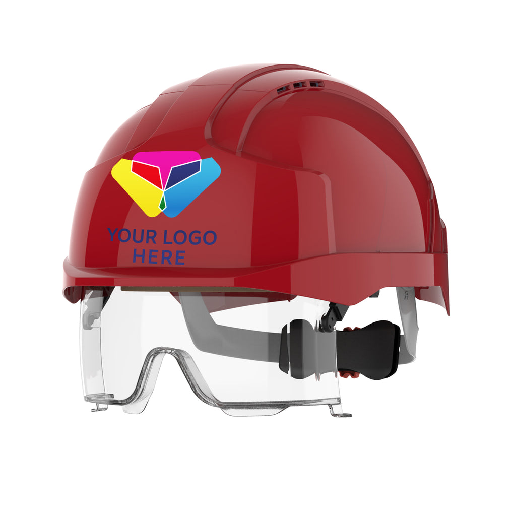 JSP VISTAlens Branded Safety Helmet Mid Peak Wheel Ratchet Vented (Red/Red / 1 Colour)