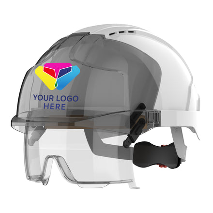 JSP VISTAlens Branded Safety Helmet Mid Peak Wheel Ratchet Vented (White/Smoke / 1 Colour)