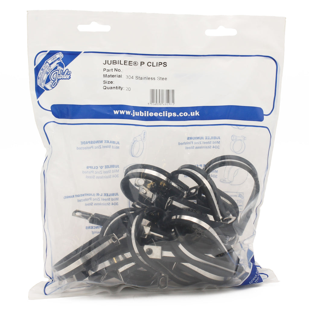 Jubilee P Clip Stainless Steel 304 Grade Inc. EPDM Rubber Sleeve (20 Pack / 25mm)