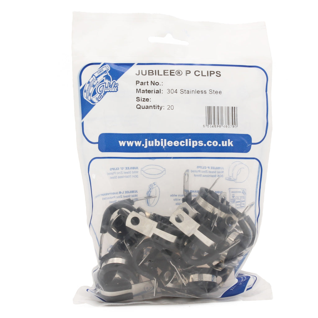 Jubilee P Clip Stainless Steel 304 Grade Inc. EPDM Rubber Sleeve (20 Pack / 5mm)