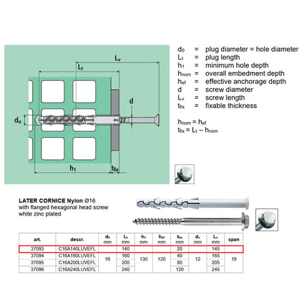 16mm x 140mm Nylon Frame Fixing With Flanged Head (10 Pack)