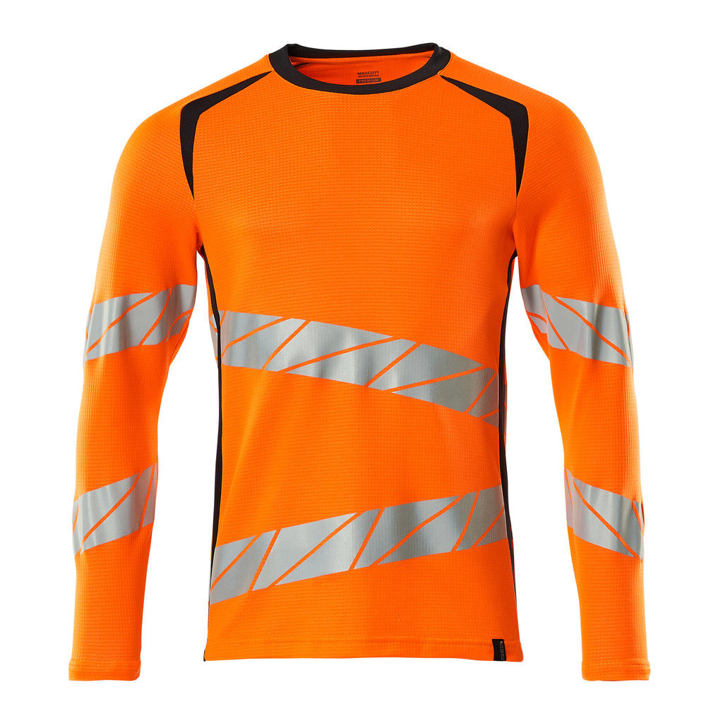 Mascot 19081 771 14010 T Shirt Long Sleeved Hi Vis Orange Dark Navy Front