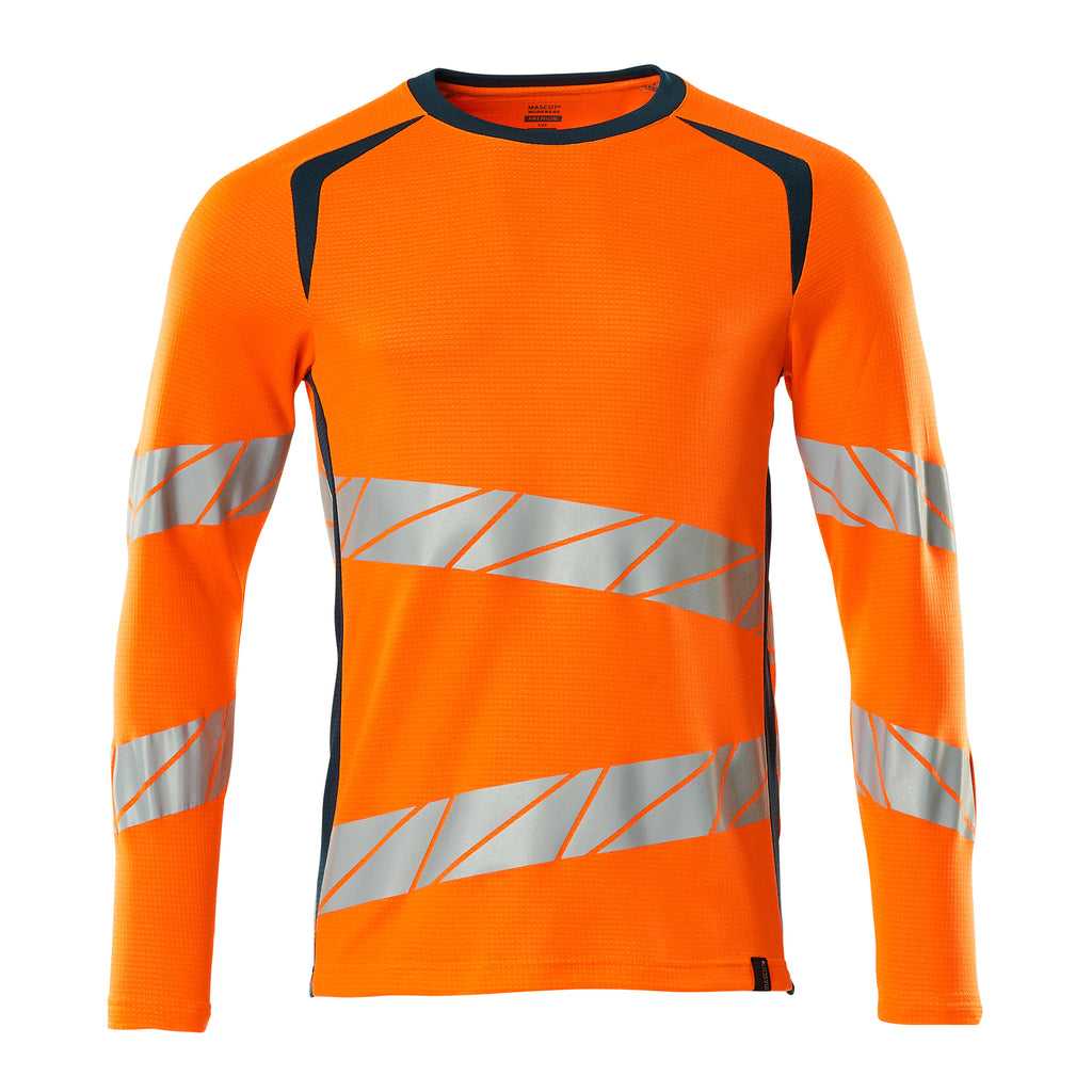 Mascot 19081 771 1444 T Shirt Long Sleeved Hi Vis Orange Dark Petroleum Front