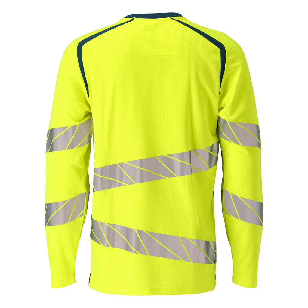 Mascot 19081 771 1744 T Shirt Long Sleeved Hi Vis Yellow Dark Petroleum Back