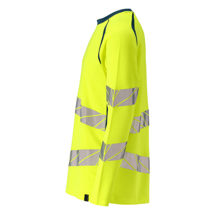 Mascot 19081 771 1744 T Shirt Long Sleeved Hi Vis Yellow Dark Petroleum Left