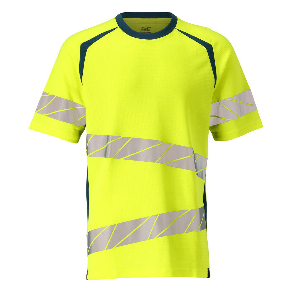 Mascot 19082 771 1744 T Shirt Hi Vis Yellow Dark Petroleum Front
