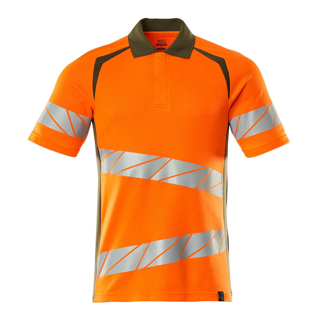 Mascot 19083 771 1433 Polo Shirt Hi Vis Orange Moss Green Front