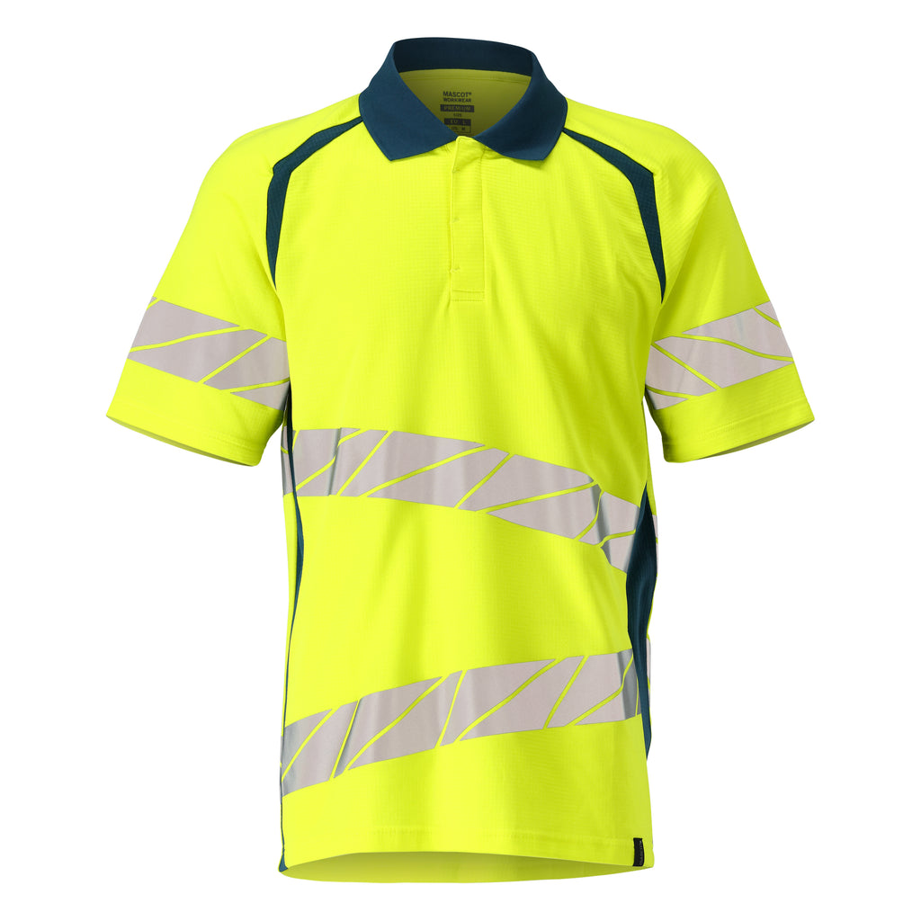 Mascot 19083 771 1744 Polo Shirt Hi Vis Yellow Dark Petroleum Front