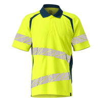 Mascot 19083 771 1744 Polo Shirt Hi Vis Yellow Dark Petroleum Front