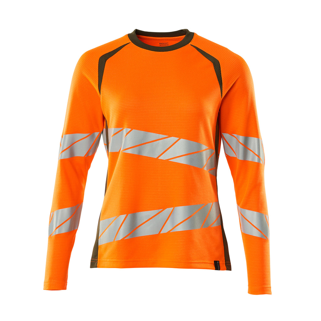 Mascot 19091 771 1433 T Shirt Long Sleeved Hi Vis Orange Moss Green Front