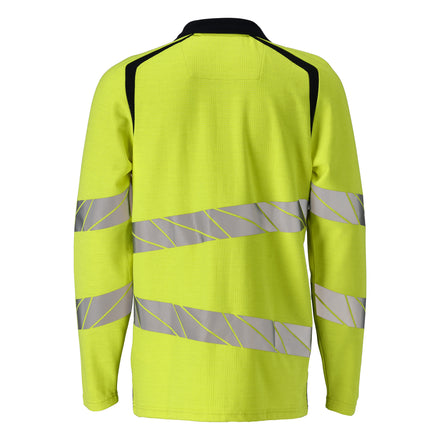 Mascot 21383 327 17010 Polo Shirt Long Sleeved Hi Vis Yellow Dark Navy Back