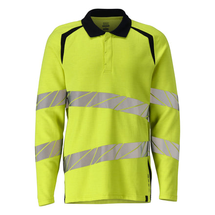 Mascot 21383 327 17010 Polo Shirt Long Sleeved Hi Vis Yellow Dark Navy Front