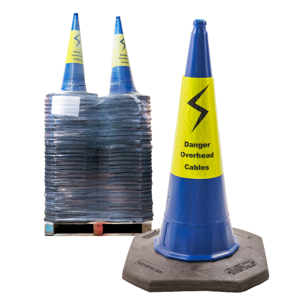 Melba MasterCone "Danger Overhead Cables" Blue Traffic Cone 1000mm