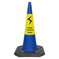 Melba MasterCone "Danger Overhead Cables" Blue Traffic Cone 1000mm