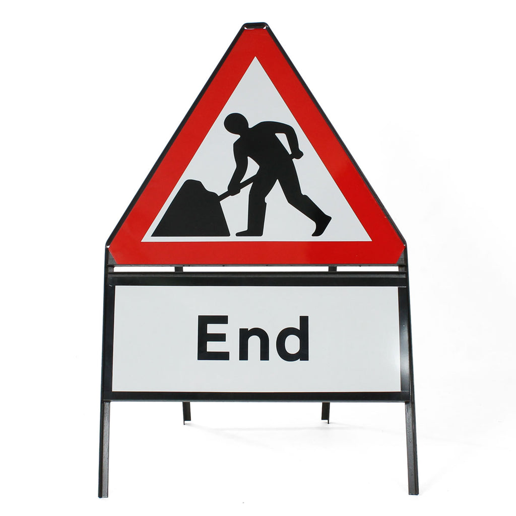 Men at Work Sign - Inc. 'End' Sup Metal Road Sign Dia 7001 Face Zintec | 750mm