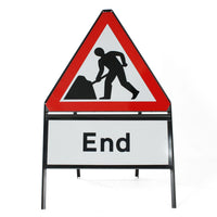 Men at Work Sign - Inc. 'End' Sup Metal Road Sign Dia 7001 Face Zintec | 750mm