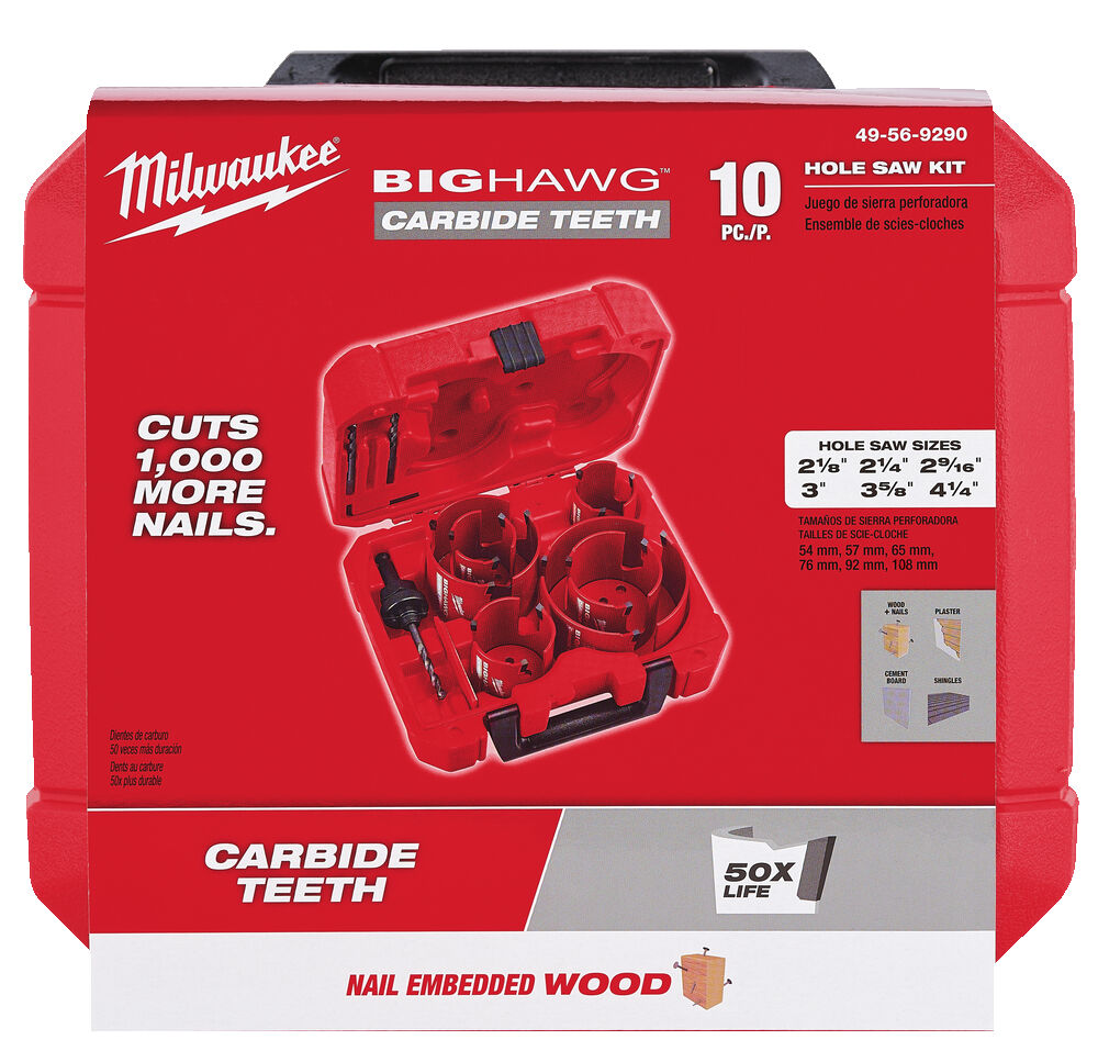 Milwaukee 10 Piece Multi Material Big Hawg Set Inc. Case - 4932464939