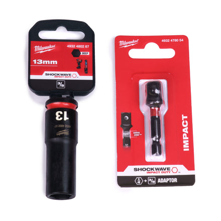 Milwaukee 13mm Deep Reach Nut Setter Kit Impact Driver Rated - For Sign Fixings