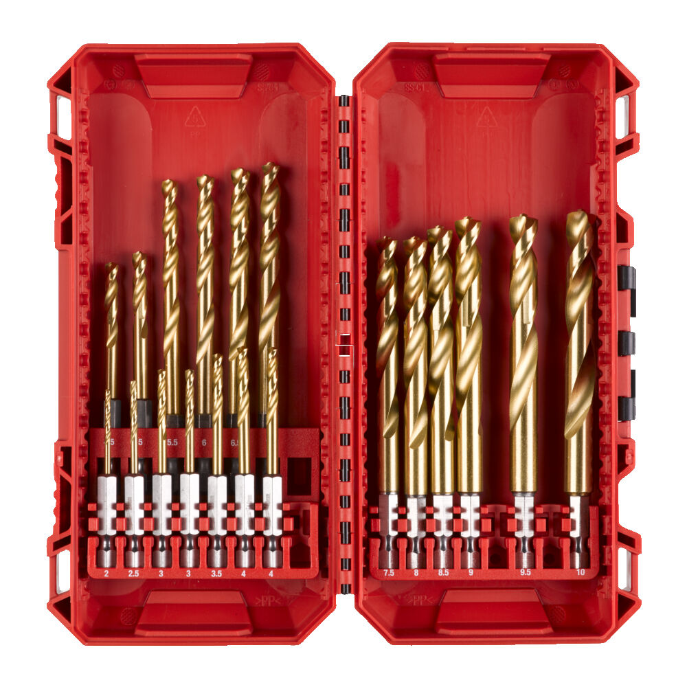 Milwaukee 19 Piece HSS-G SHOCKWAVE RED HEX Titanium Metal Drill Bit Set inc. Case - 4932493866