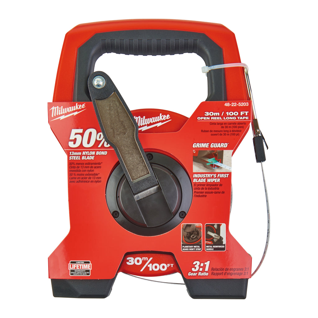 Milwaukee Extra Long Open Tape Measure 30m / 100ft - 48225203