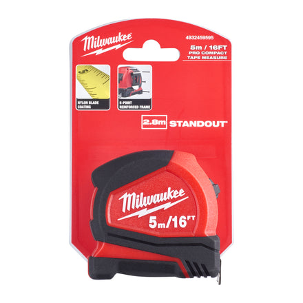 Milwaukee Pro Compact tape Measure 5 Metre / 16ft Metric & Imperial - 4932459595