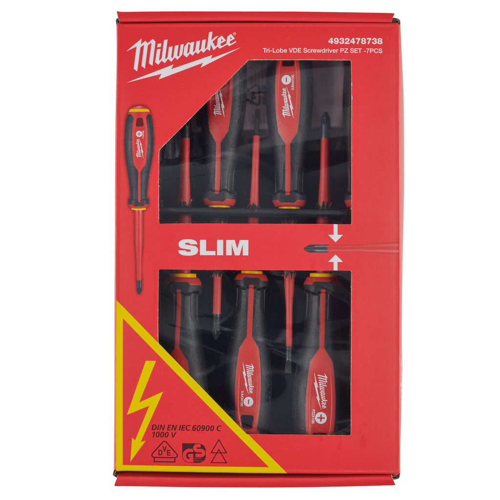 Milwaukee 7 Piece Tri-Lobe VDE PZ / SL Screwdriver Set - 4932478738