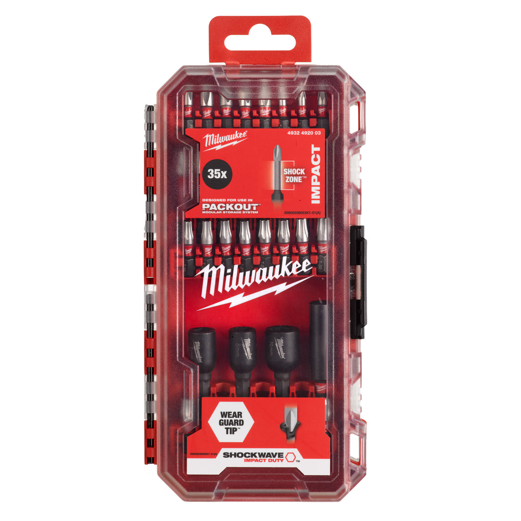 Milwaukee Shockwave 35 Piece PZ PH TX & Nut Driver Impact Bit Set Inc. Case - 4932492003