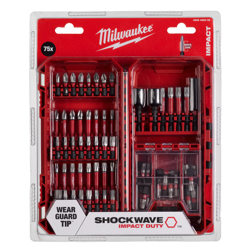 Milwaukee Shockwave 75 Piece TX & Nut Driver Impact Bit Set Inc. Case - 4932492008