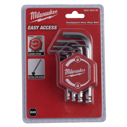 Milwaukee 9 Piece Compact Metric L-Form Hex-Key Set Inc. Storage Clip - 4932492399