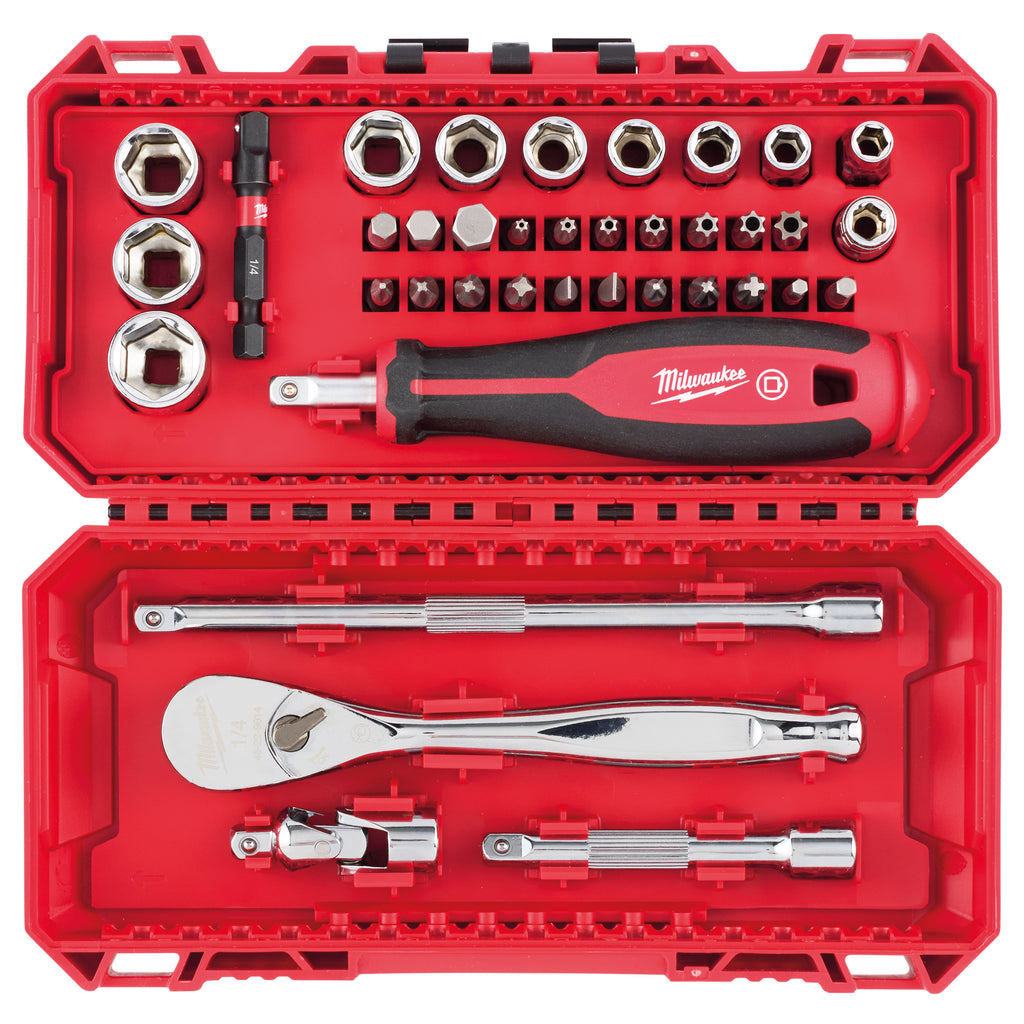 Milwaukee 38 Piece 1/4" Ratchet, Driver & Socket Set Inc. Packout Case