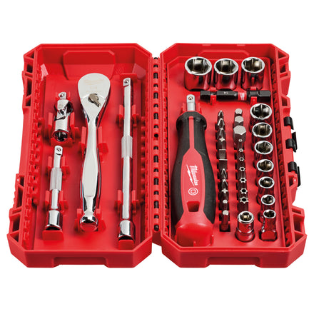 Milwaukee 38 Piece 1/4" Ratchet, Driver & Socket Set Inc. Packout Case