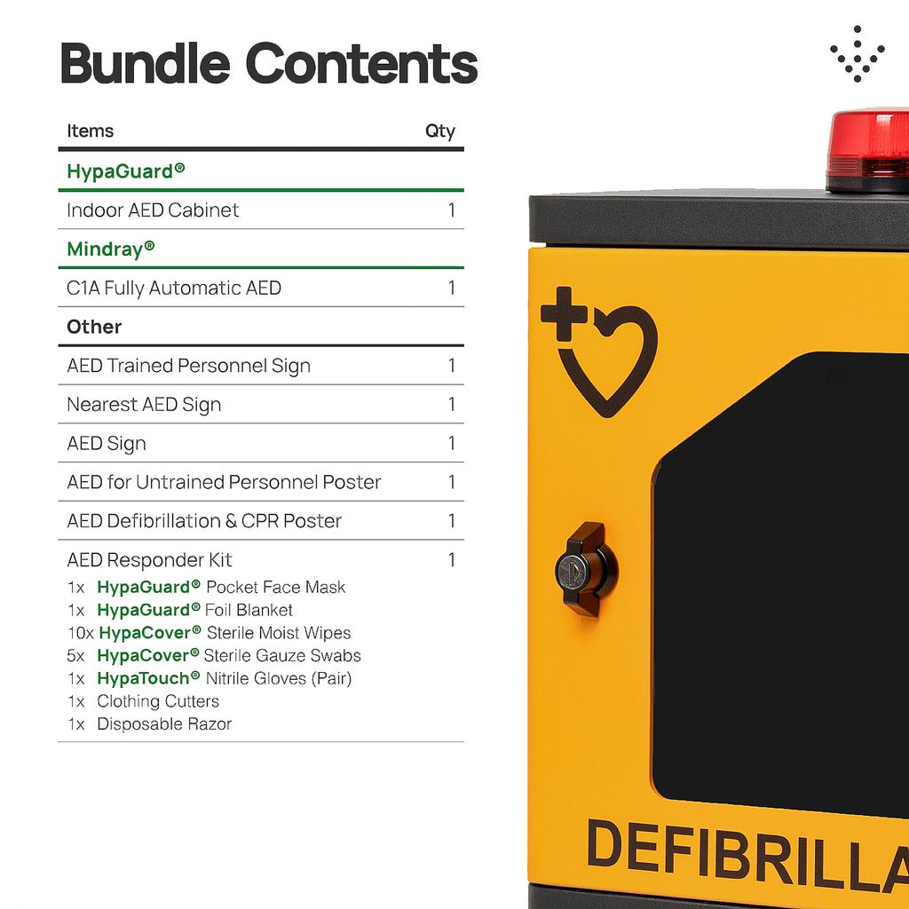 Mindray C1A Automatic External Defibrillator Bundle with AED Responder Kit & HypaGuard Indoor Cabinet