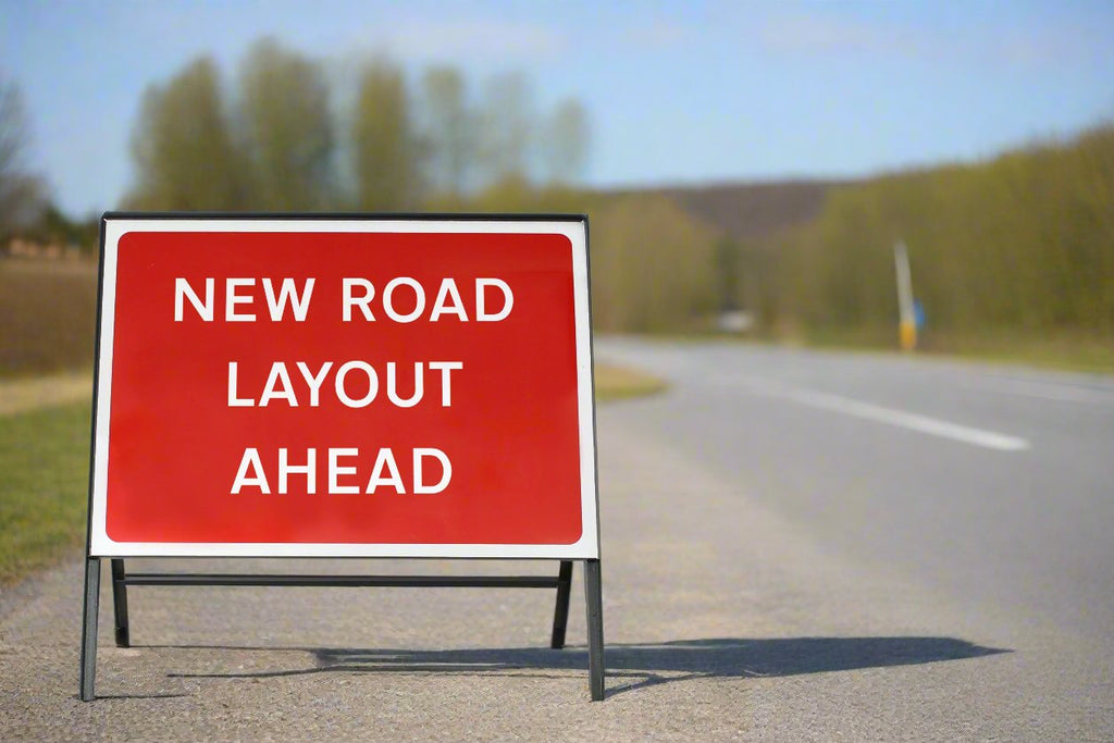 New Road Layout Ahead Sign - Zintec Metal Sign Face | 1050x750mm