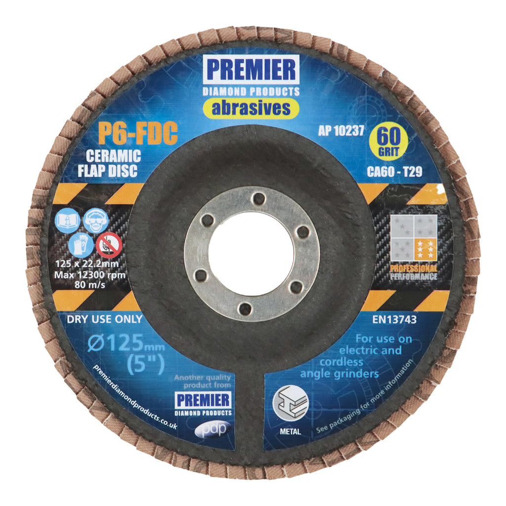 PDP P6-FDC Ceramic Flap Disc T29 - C60 Grit 125 x 22.2mm (10 Pack) AP10237