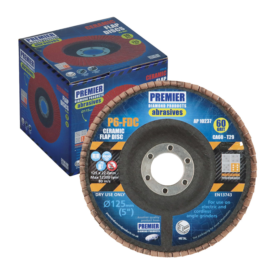 PDP P6-FDC Ceramic Flap Disc T29 - C60 Grit 125 x 22.2mm (10 Pack) AP10237
