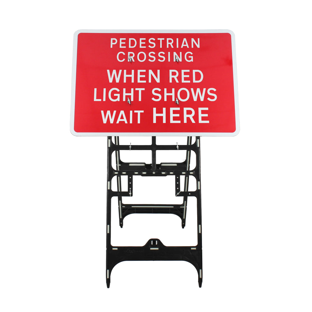 Pedestrian Crossing When Red Light Shows Wait Here Quick Fit Sign Dia 7011.2 (Face Only) | 1050x750mm