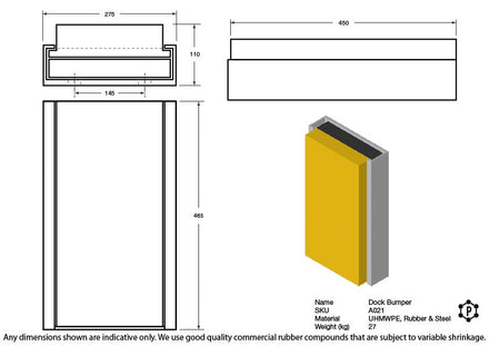 Shallow Profile Dock Bumper - 465 x 275 x 110