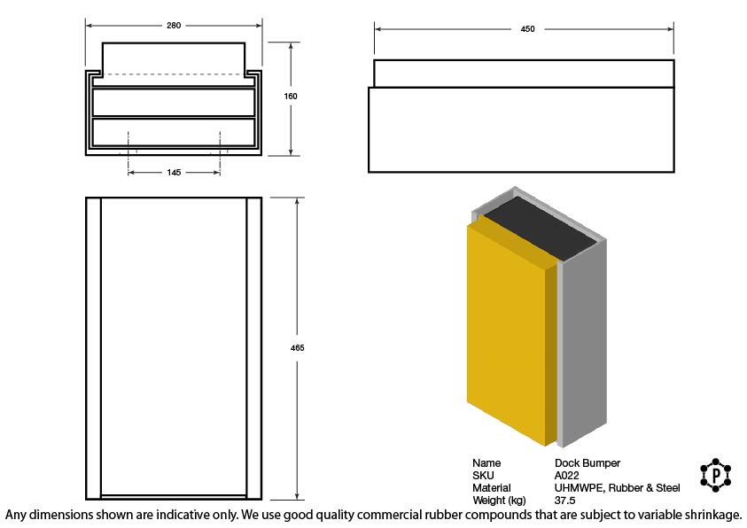 Shallow Profile Dock Bumper - 465 x 275 x 160