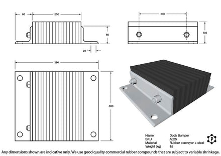 Black Rubber Dock Bumper With Steel Frame - 300 x 380 x 105