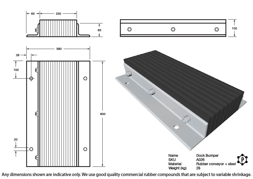 Black Rubber Dock Bumper With Steel Frame - 600 x 380 x 105