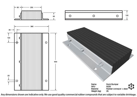 Black Rubber Dock Bumper With Steel Frame - 600 x 380 x 105