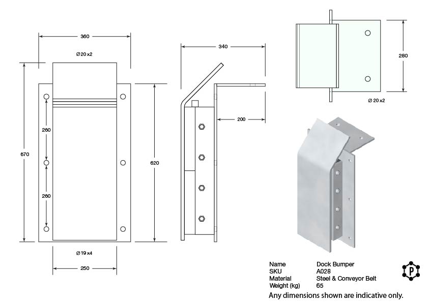 Heavy-Duty Steel & Rubber Dock Bumper - 620 x 360 x 140