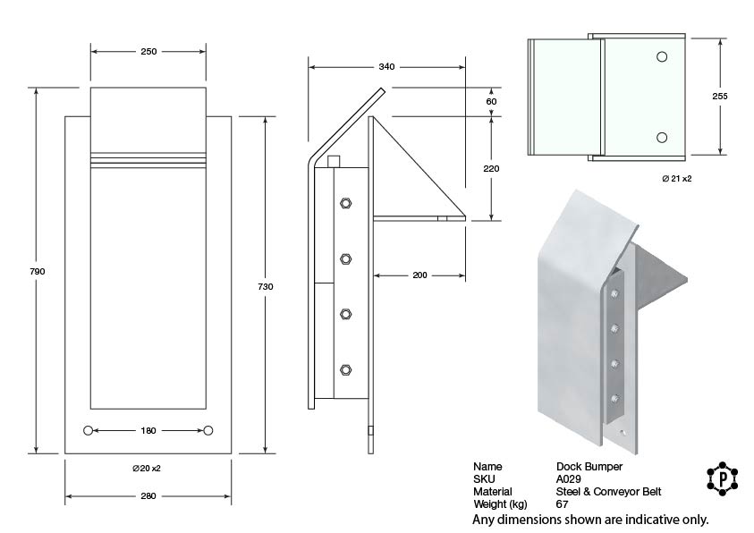 Heavy-Duty Steel & Rubber Dock Bumper - 730 x 280 x 140