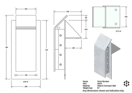 Heavy-Duty Steel & Rubber Dock Bumper - 730 x 280 x 140